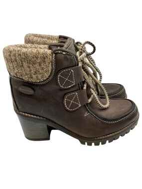 Eric Michael Brown Leather Lace-Up Heel Boots Chunky Sole Wool Trim Size 36